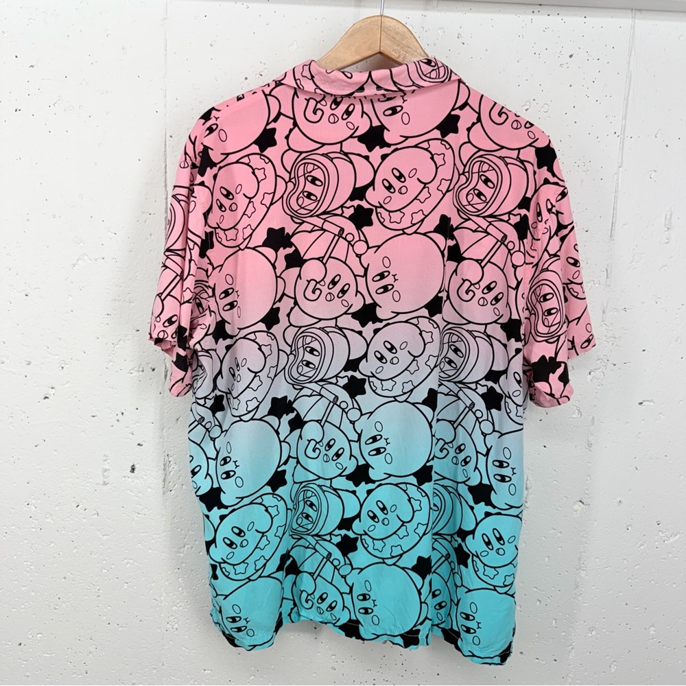 Nintendo Men’s XL Kirby Pink & Blue Short Sleeve Button Down Shirt - Picture 7 of 11